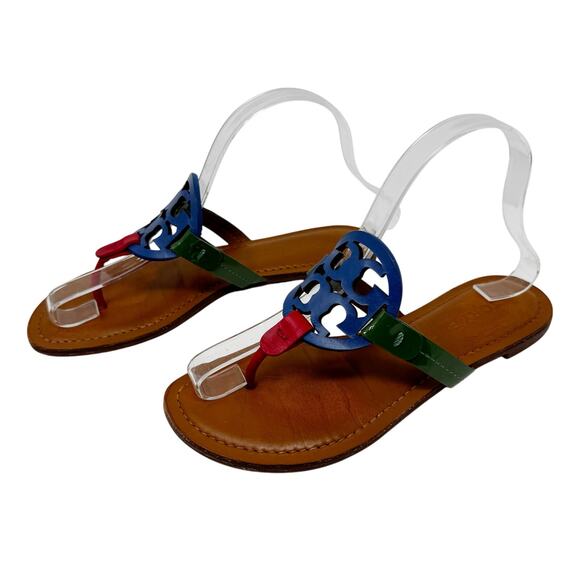 Tory Burch Colorblock Miller Sandals Size 7 Multicolor Logo Thong Flats Shoes - Picture 4 of 11